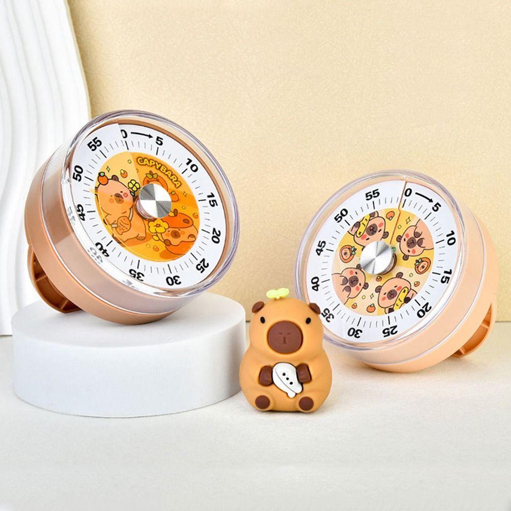 Silent Operation Mechanical Manual Digital Timer Magnetic Base Mechanical Timer Cartoon Capybara Countdown Timer Round Portable