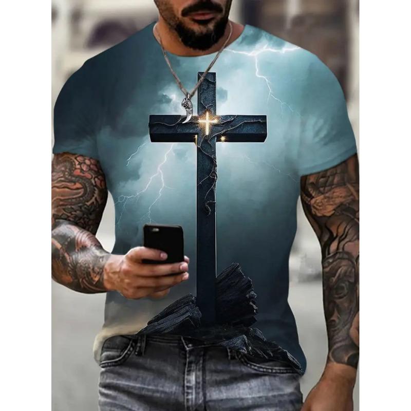 

Men s 3D Cross Printed T-shirt Short Sleeved T-shirt Breathable Polyester Round Neck Casual Streetwear Top 6XL