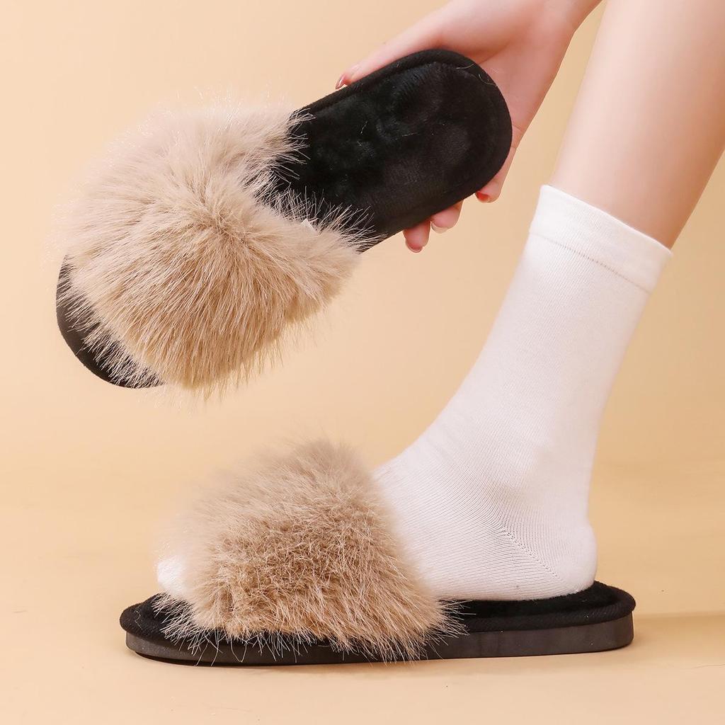 Pelskledde bomullstøfler for kvinner – ny 2024-stil for vinter, vår og høst
