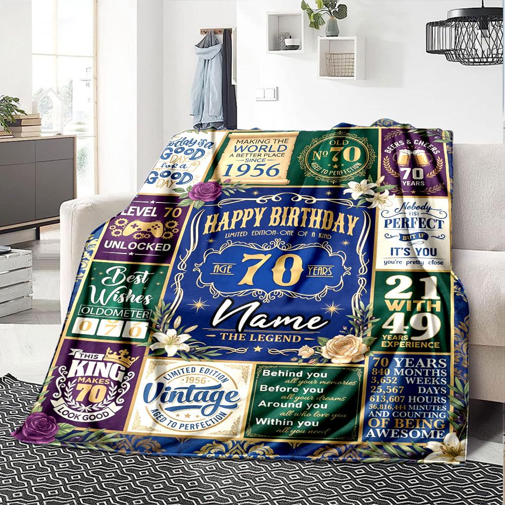 70Th Birthday Celebration Blanket Customize Your Name Warmthful Decor Perfect For Sofa Couch Office Bed Picnics For All Occasions Stylish Decor