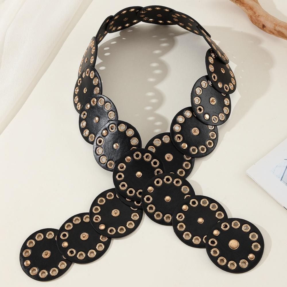 Zinc Zinc Alloy Disc PU Hollow Belt Y2k Concho Waistband Vintage Rivet Wide Belt Waist Seal