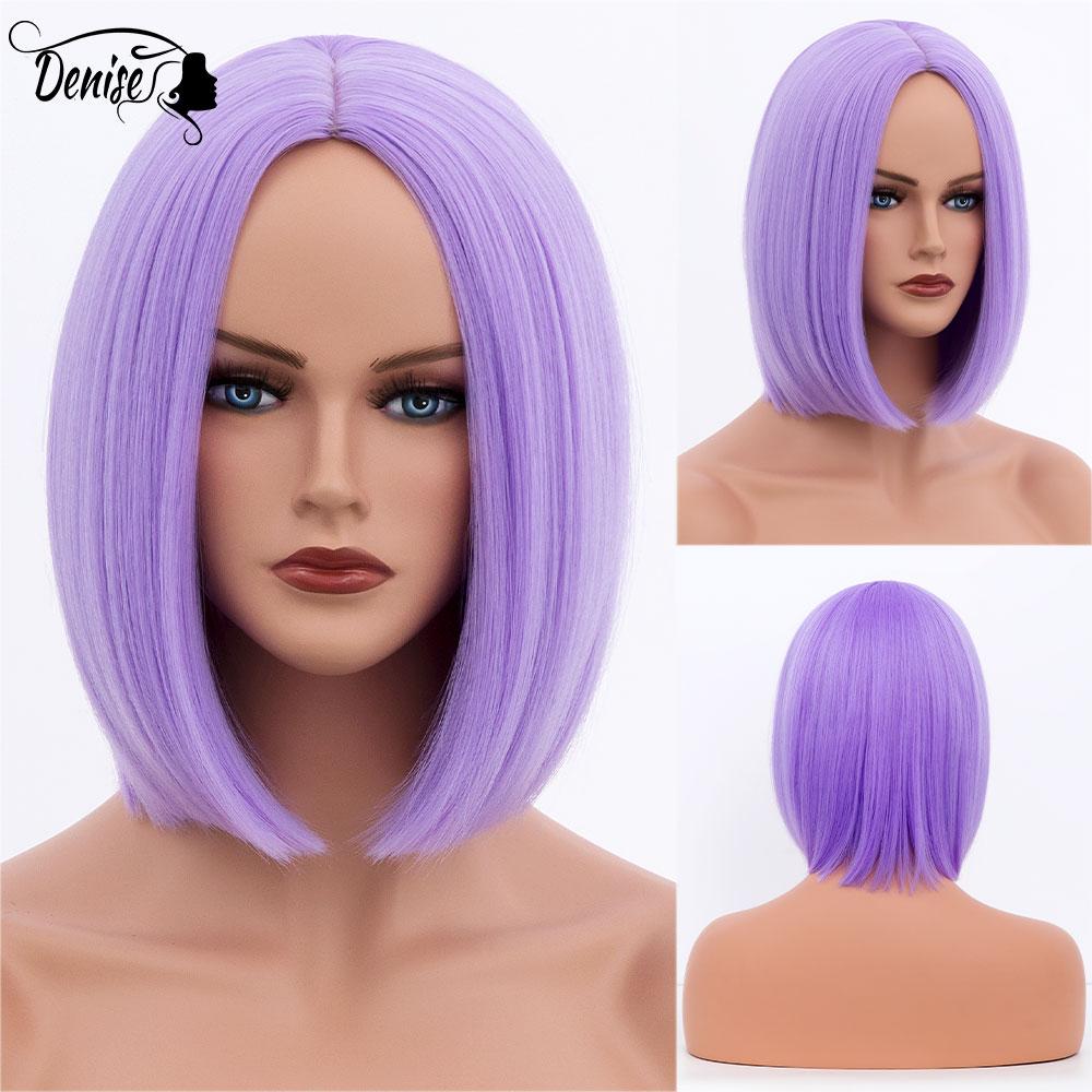Bob Wig Straight Short Black To Blue Ombre Daily Synthetic Wigs For Women With Bangs Nutural  Heat Resistant Fiber Cosplay Hair