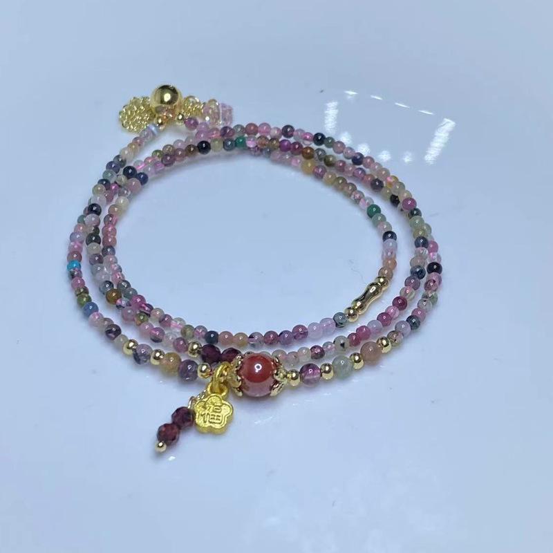 Natural crystal jewelry imperial sand cinnabar garnet Brazilian tourmaline three-circle bracelet bracelet