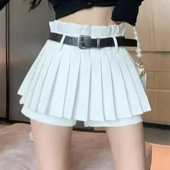 European & American Style Petite High-Waist Belted Pleated Skort for Spring To Autumn