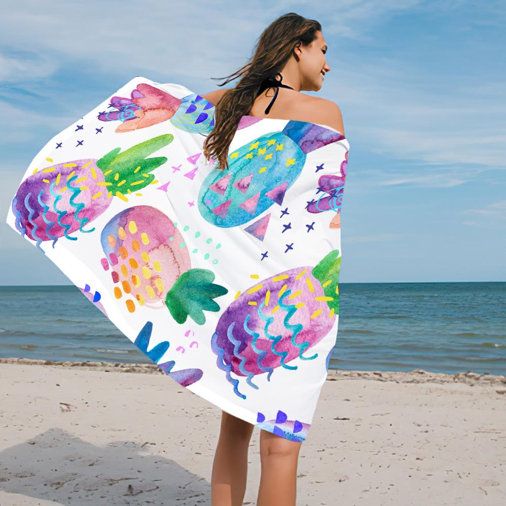 Watercolor Pineapple Series digital-printed polyester Superfine fiber double-sided fleece Beach vacation bath towel, beach towel