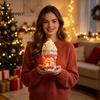 Illuminated Miniature Village House Lighted Ice Cream Christmas Figurine, Candy Gingerbread Decor with LED Whimsical Cabin Ornament Light, Warm Light