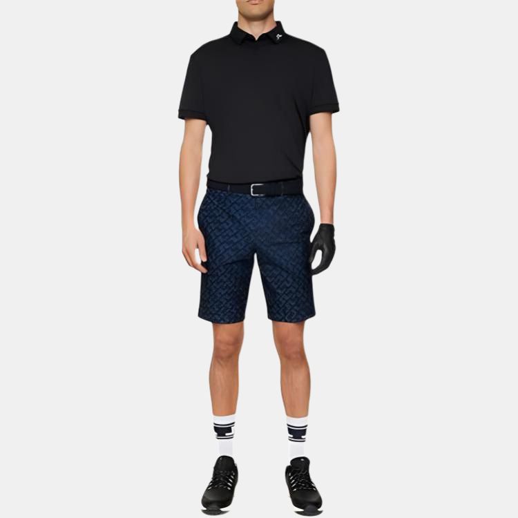 J.LINDEBERG Solid Color Polo Logo Short Sleeve Pullover Shirt Men Shirts Black GMJT07620-9999