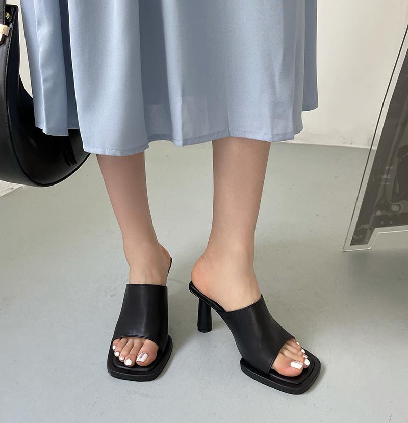 fashion Open Toe Women Slippers Casual Slides Mules Shoes Round High Heels Pumps Black White Blue Summer Outdoor Slippers Mules Slides