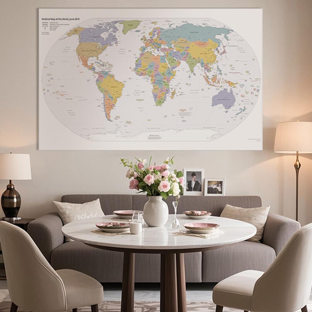 Large Political World Map Poster Retro Decorative Wall Art Print Paper Map Office School Classroom Home Decor Sticker