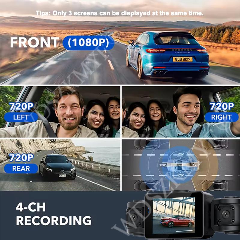 360° Car DashCam 3/4 Channels WIFI Video Recorder 1080P Car DVR  24H Parking Monitor Front With Rear View Night Vision Black Box