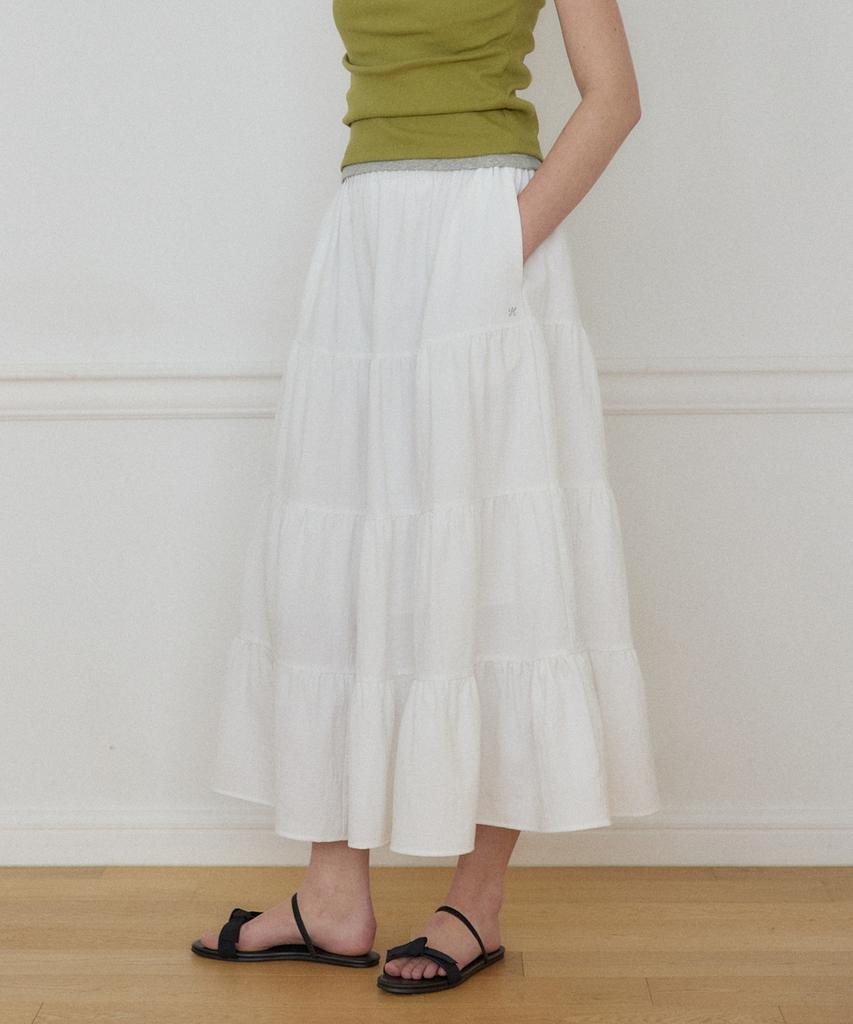 Our Hope Seersucker Tiered Elastic Skirt - White