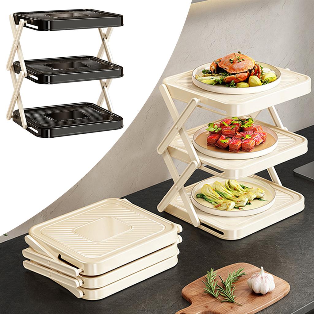 3-Tier Foldable Storage Tray Vegetables Fruits Tiered Storage Tray Shelf Food Grade Non Bpa ,Large Capacity Space-Saving