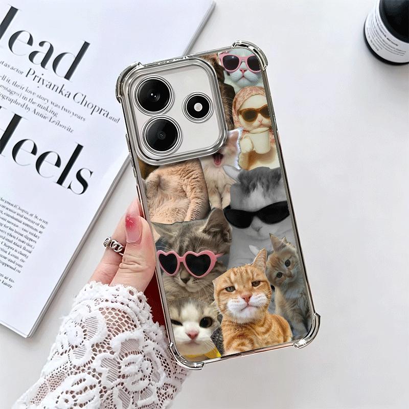 Crying Cats Combine Memes Plating Phone Case For Xiaomi Redmi Note 14 15 Pro Plus 13 12 11 11S 11T 10 9S 9 5G Anti-Fall Airabag