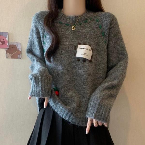 Pullover Sweater Plus-size Women's Dress Loose Knitted Sweater Thickened Knitted Sweater Top for Autumn and Winter