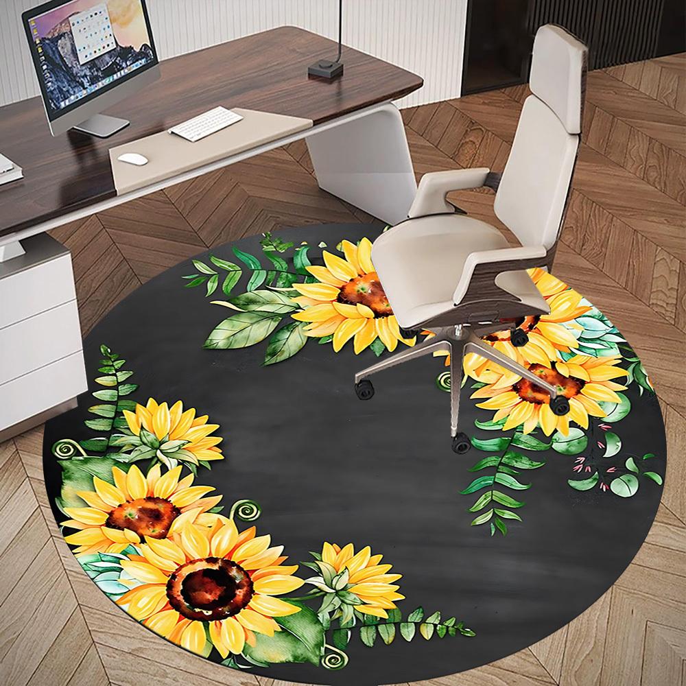 1 Stück Sonnenblumenkranz Runder Stuhlunterlage Teppich - Rutschfest, Bodenmatte für Büro, Schlafzimmer und Innendekoration c1125010