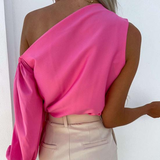 Dame Bluse Uregelmessig Pure Color Pullover Single Shoulder Casual Topp Dameklær