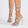 Bling Luxe Cristal Papillon Fleurs Décor Femmes Sandales Gladiateur Été Talons Hauts Chaussures Banquet Mariage Sandalias