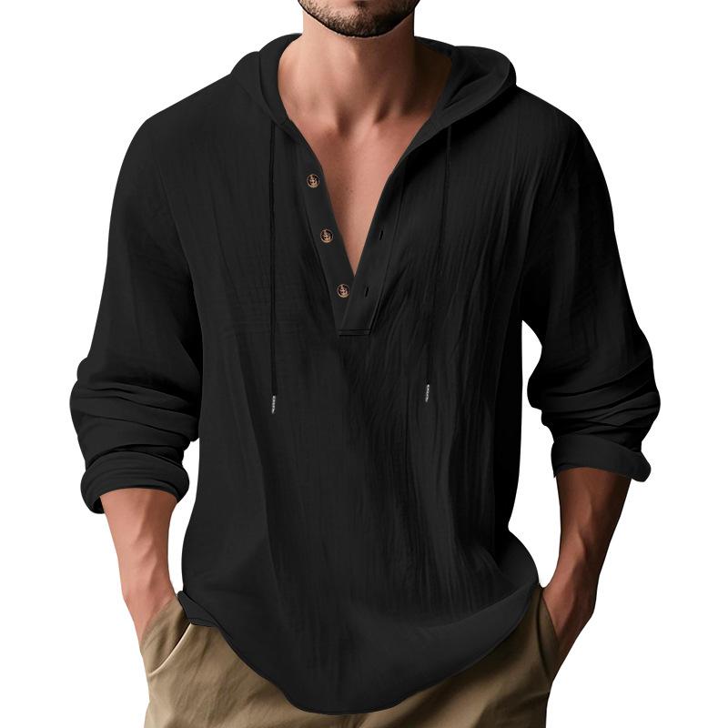 Men S Loose Fit Long Sleeve Hooded Linen Casual Shirt S