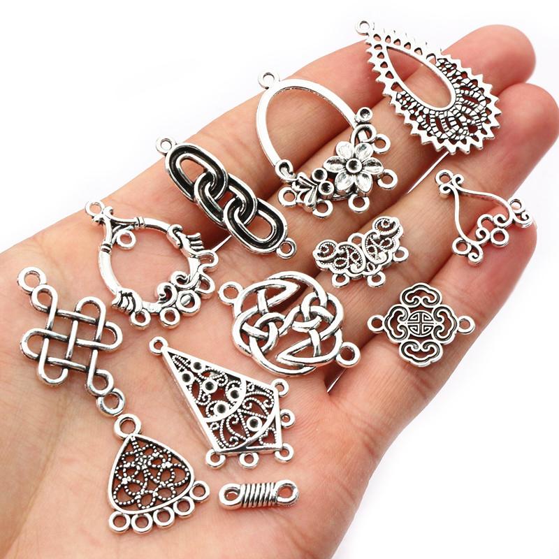 20pcs Alloy Metal Boho Charms Connector Pendants Vintage Style Antique Silver Plated Craft DIY Jewelry Making Accessories
