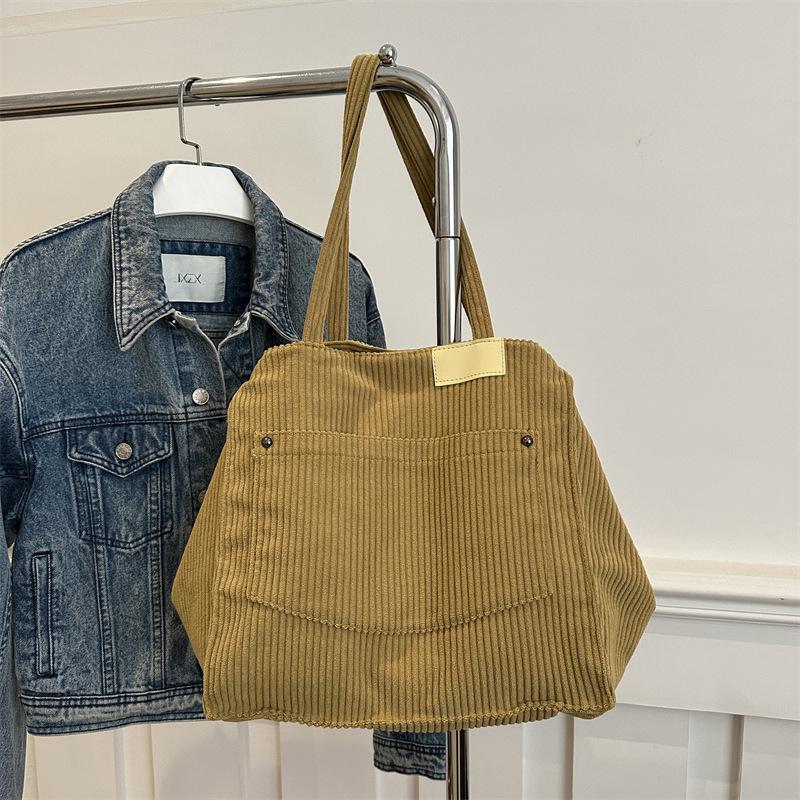 Large bag Large capacity corduroy tote bag Women s bag Retro women s shopping bag Canvas bag Tide bag Shoulder bag хаки