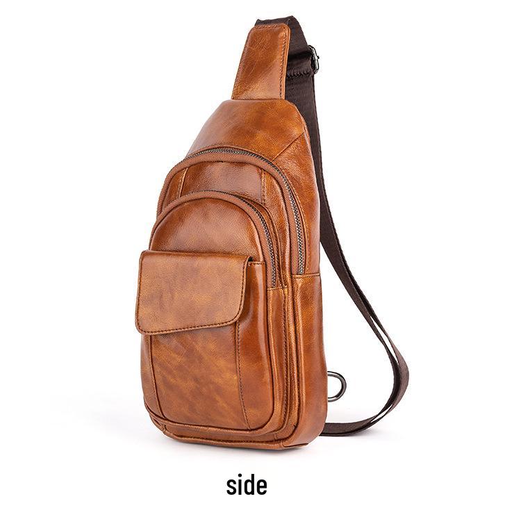 Men's Genuine Leather Chest Bag - Top Layer Cowhide, Crossbody, Fashionable, Retro, Versatile, High-End Style