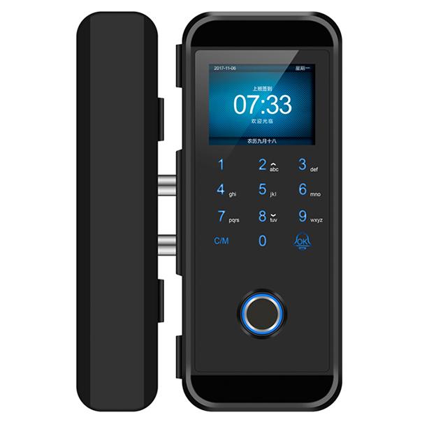 Keyless Biometric Glass Door Lock with Doorbell, Fingerprint RFID Password Lock for Commercial (Black,Aluminum alloy&Aluminum Door) чёрный