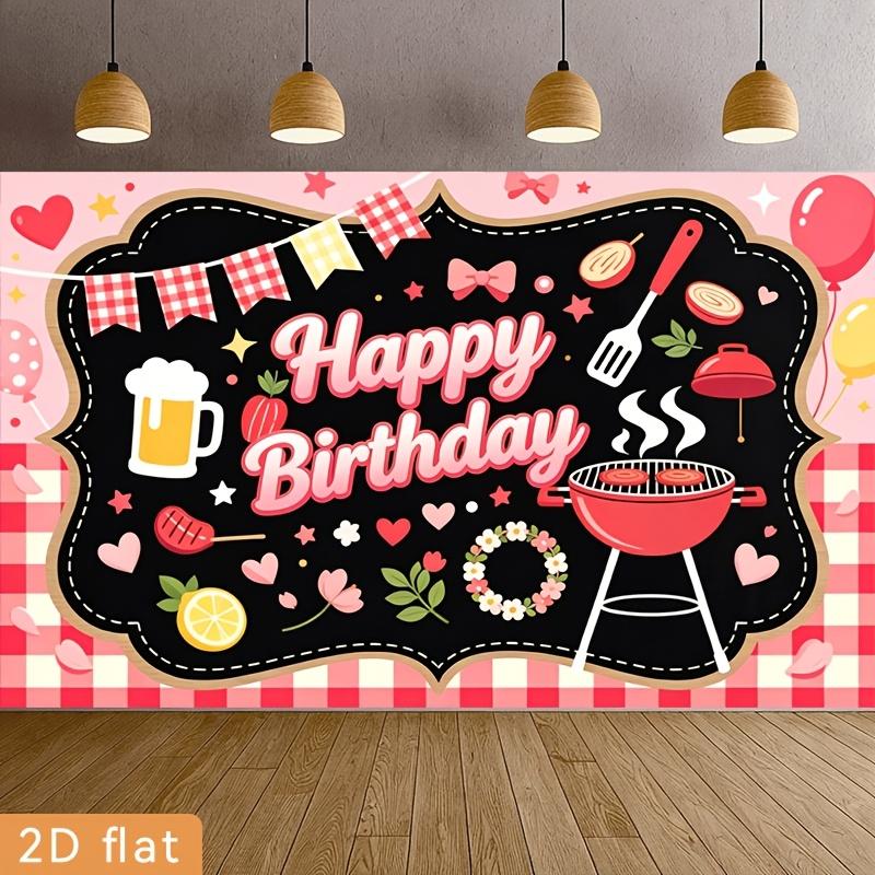 2D flat design 1 barbecue-themed party banner featuring grill and beer mug background patterns - hanging design