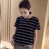 New Summer Korean Style Student Striped Short-sleeved T-shirt Loose Round Neck Top for Women