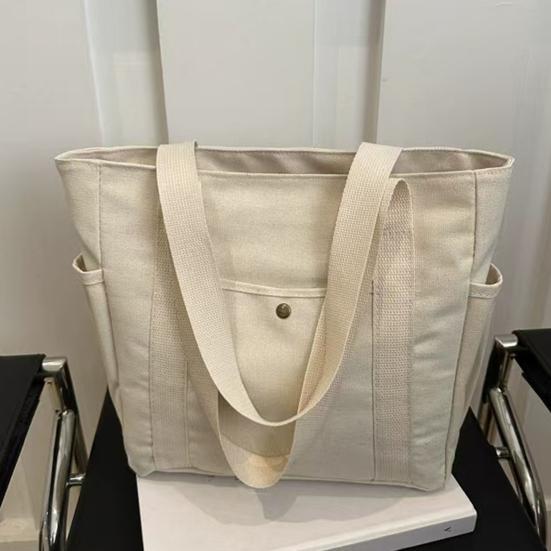 Women Canvas Shoulder Bag Heavy Duty Work Tote with Side Pockets Zip Closure Handbag for Travel Shopping Commuting Gym
