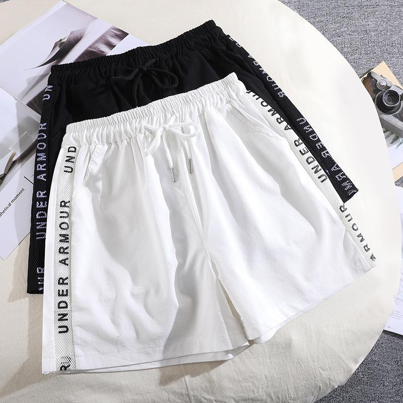

Summer Shorts Stretch Hot Pants Plus Size Letter Bar Casual Sweatpants S белый