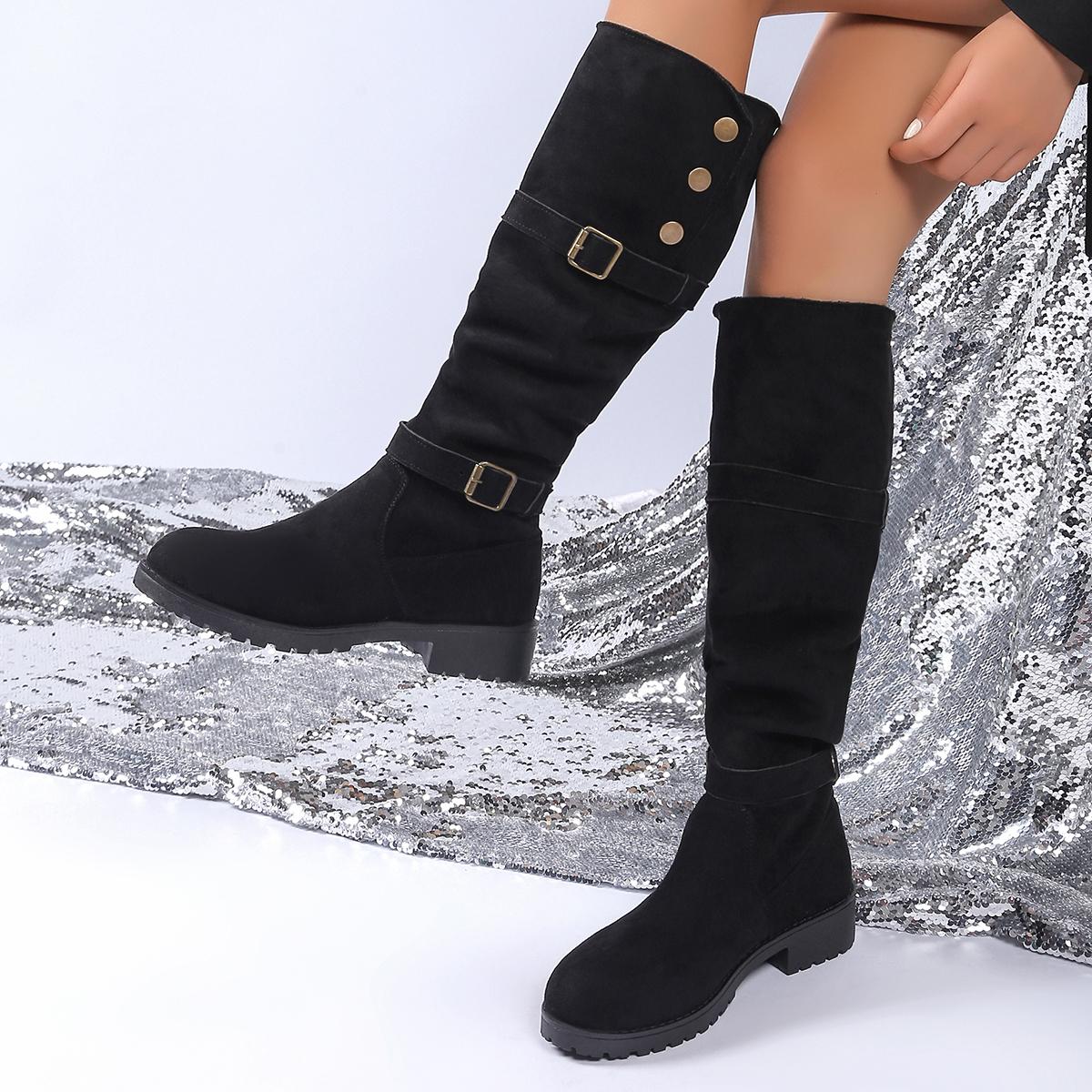 

Модные женские ботинки 2024 новые на среднем каблуке современные полусапоги женские весенне-осенние новый тренд женская обувь круглый носок однотонные удобные ботинки 35 чёрный