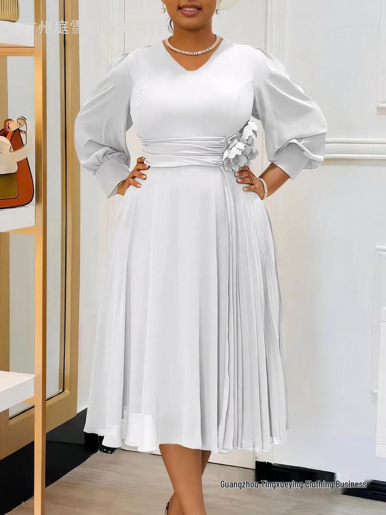 Elegant Solid Color Plus Size A-line Skirt with Fashionable Spring European & American Style