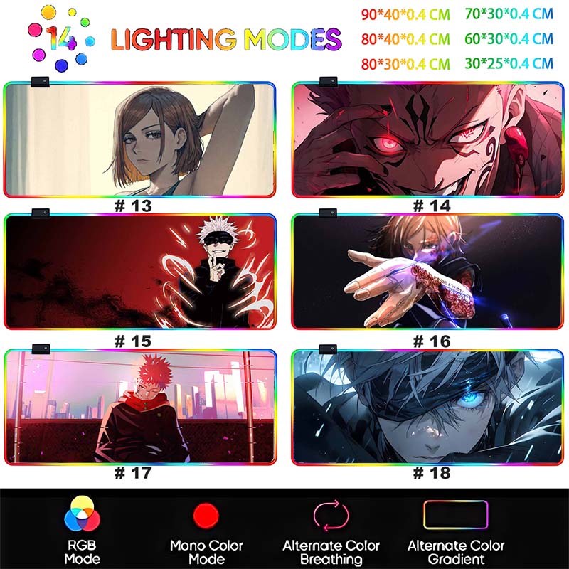 Anime Jujutsu Kaisen Large LED Mouse Mat Rubber Mousepad Gojo Satoru Yuji RGB Mouse Pad Gamer HD Print Table Mat Keyboard Pads