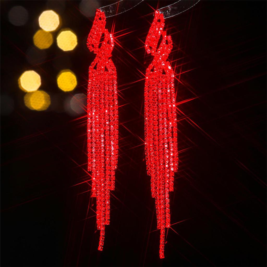 DINGKA Elegante rote Diamant-Quastenohrringe für Damen