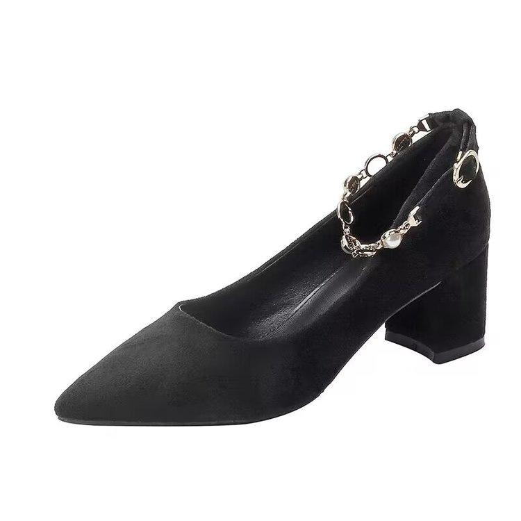 Autumn temperament with skirt high heels design sense celebrity style with pearl single shoes thick heel medium heel