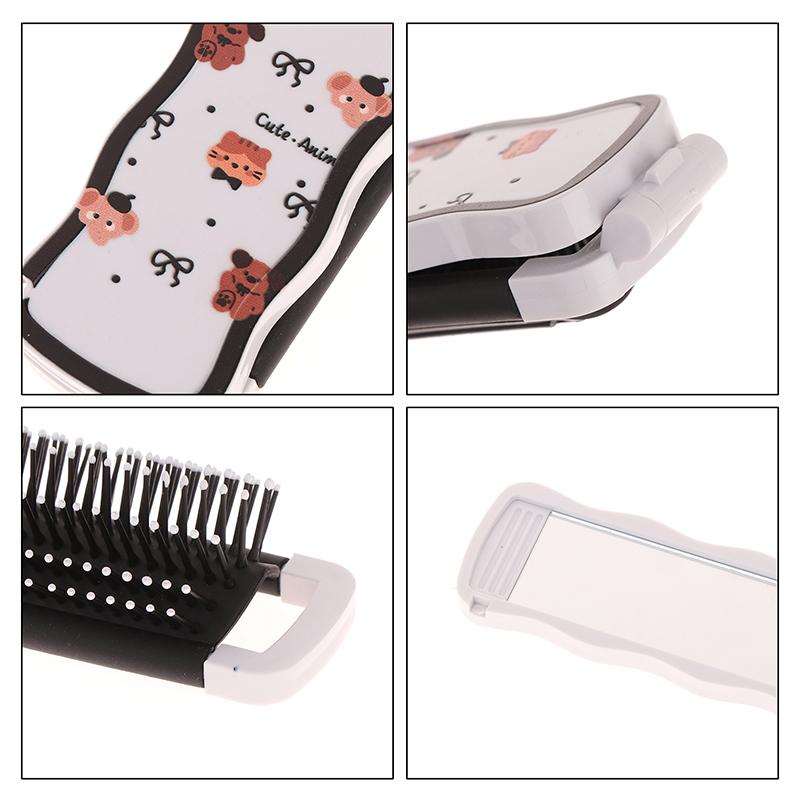 Mini Hair Brush Folding Massage Comb Head Massage Anti-Static Portable Travel Hair Brush Girl Hair Combs With Mirror