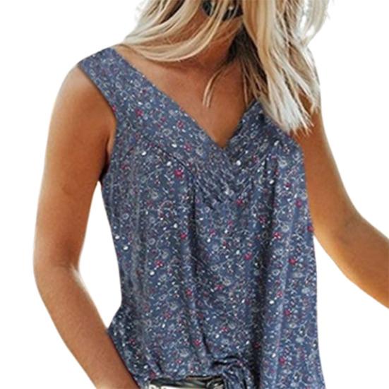 V-neck Sleeveless Flowy Hem Pullover Top Floral Print Lady Vest Top for Daily Wear