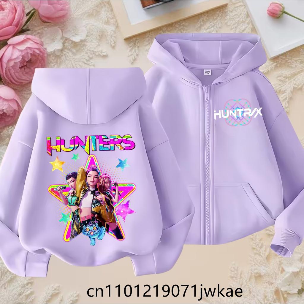 2025 New Purple Jacket Boys' and Girls' Sportswear Children's Top Hoodie KPop Devil Hunter Zipper Hoodie