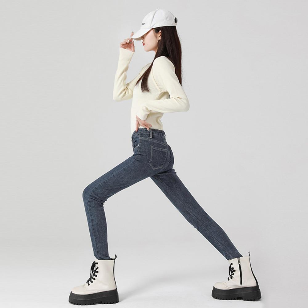 ins style trend pencil small-footed jeans 2025 autumn and winter new elastic high-waisted high-looking thin pants
