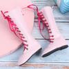 60cm Doll Lace Up Boots Girls Kid Exquisite Doll Boots Shoes Children Toy Accessory(Flat Boots Pink )