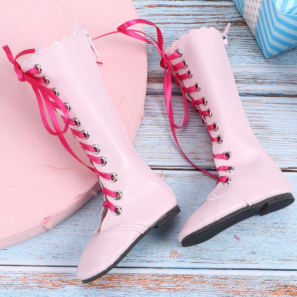 60cm Doll Lace Up Boots Girls Kid Exquisite Doll Boots Shoes Children Toy Accessory(Flat Boots Pink )