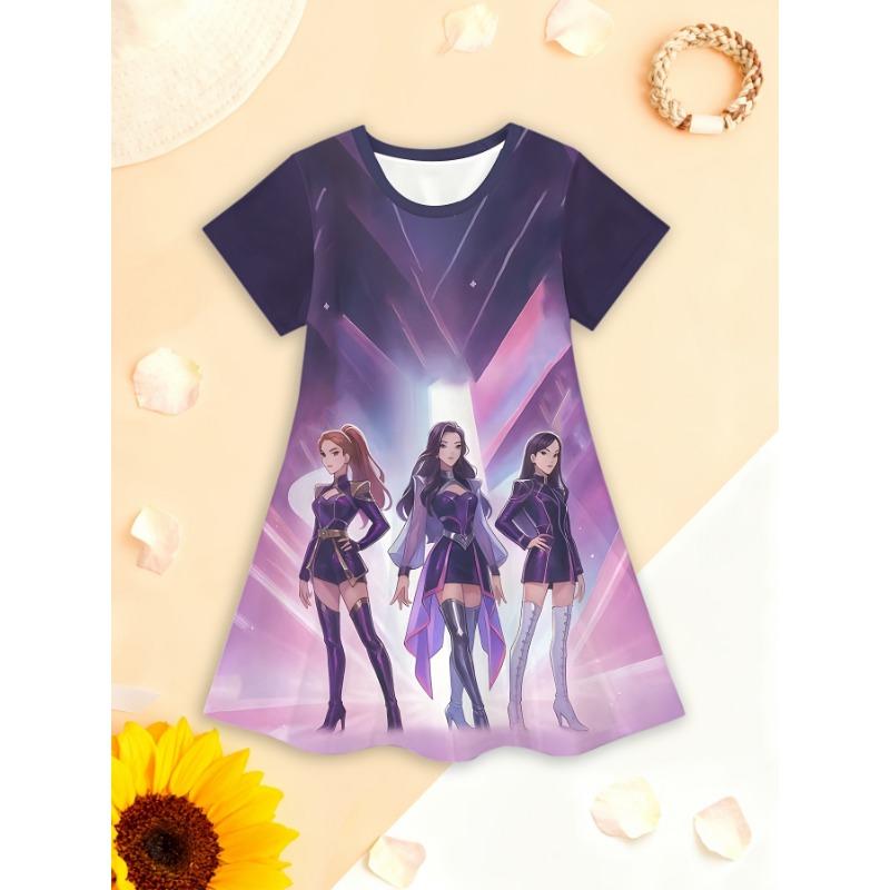 Digital Fashion Fantasy Girl Casual Short Sleeve Dress with Cute 3D Print