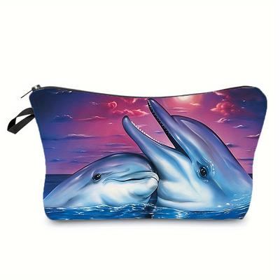 1 Stück Niedliche Delfin Schildkröte Fisch Druck Make-up Tasche, Vielseitige Reisetasche, Tragbare Kosmetikaufbewahrungstasche für Frauen Mädchen Halloween Geschenke Weihnachten