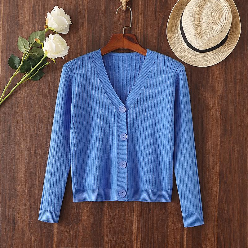 2025 Women's V-neck Loose Knit Cardigan - Short, Long Sleeve Sweater for Spring & Autumn