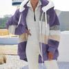 Women's Fashionable Plush Patchwork Zipper Pocket Hooded Long Sleeved Loose Warm Jacket