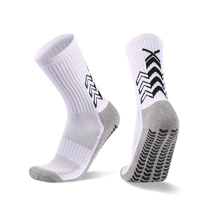 Gray Mid-Tube Dotted Football Socks with Non-Slip Silicone and Breathable, Thickened Towel Bottom