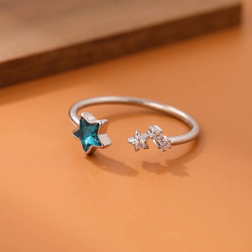 New Exquisite Beautiful Fresh Blue Star 925 Sterling Silver Jewelry Personality Sweet Simple Crystal Opening Rings R129