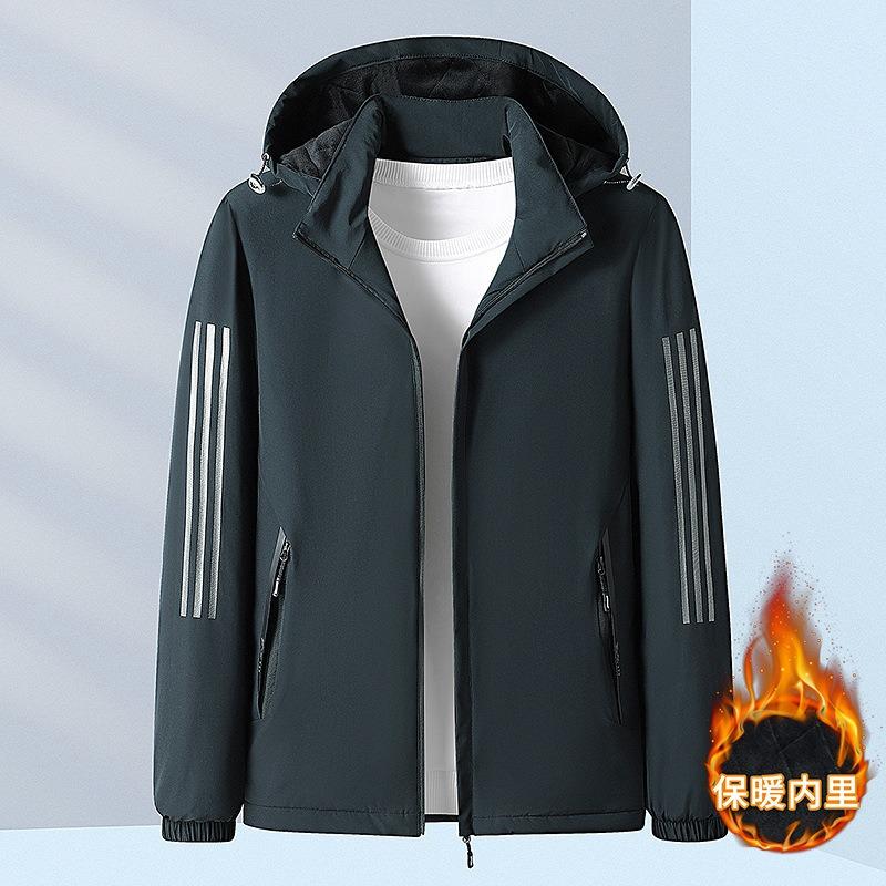 New Winter Cotton-padded Coat Men's Large Size Velvet Thickened Outdoor Sports Loose Jacket Three Bars Cotton Jacket