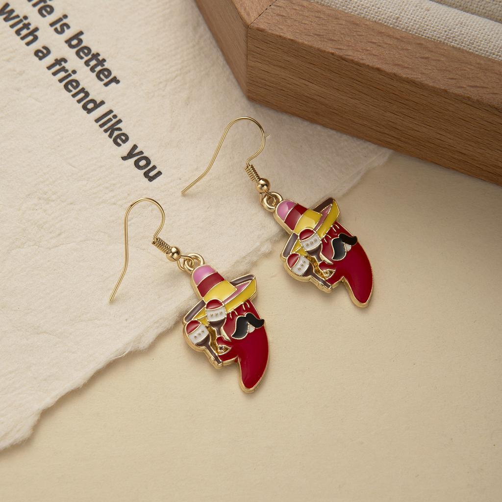 Jalapeño Earrings, Personalized Design Sense, Red Pepper Beard, Cartoon Wide-Brimmed Hat Earrings, Women