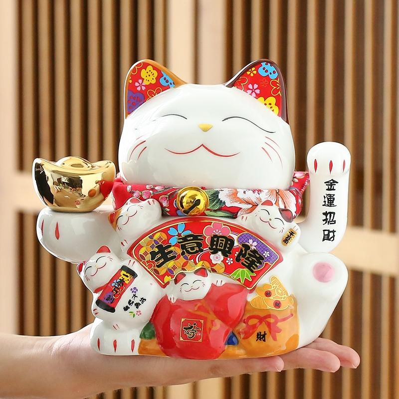 7,5 Zoll Keramik zuwinkende Katze Maneki Neko Ornament Feng Shui Dekoration Schaukel Glückliche Katze